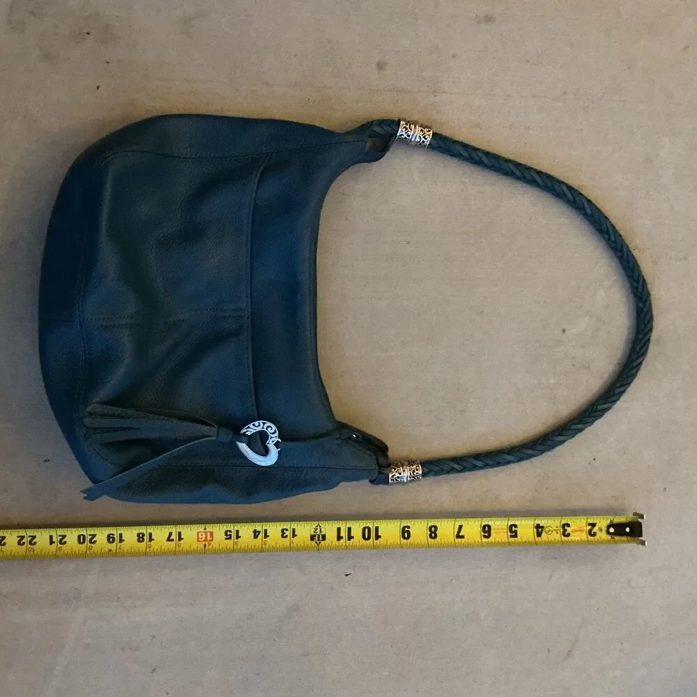 Brighton Blue Leather Hobo Shoulder Bag Braided Strap Heart Tassel Purse